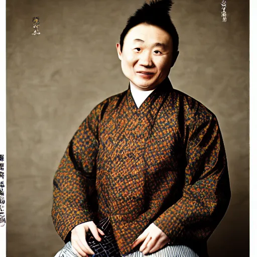 Image similar to realistic contamporary art photography by araki nobuyoshi of wearing traditional ukrainian shirt designed by taras shevchenko. smiling kim chen in