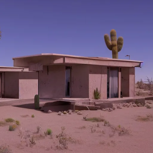 Image similar to run - down abandoned motel in the arizona desert designed by gaudi, realistic, unreal engine 4 k,