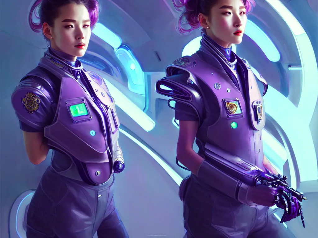 Prompt: portrait futuristic mercury police uniform female, in a future huge spaceship internal, neon light, ssci - fi and fantasy, intricate and very very beautiful and elegant, highly detailed, digital painting, artstation, concept art, smooth and sharp focus, illustration, art by tan zi and ayanamikodon and alphonse mucha and wlop