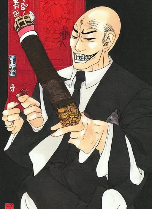 Image similar to heihachi!!!!!!! mishima dressed formally, with cigar, by keisuke itagaki, manga