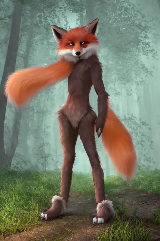 Image similar to a medieval fox furry fursona with a fluffy tail in a forest, backlighting, cgi, rendered in unreal engine, trending on artstation, cartoon