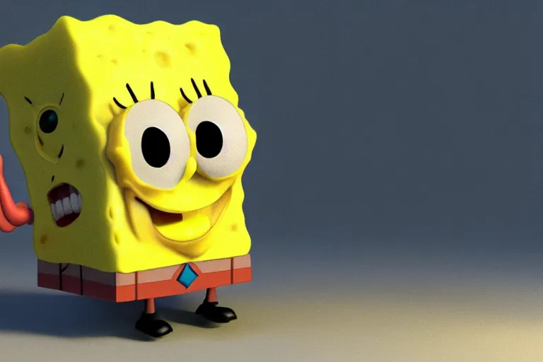 prompthunt: incredibly sad spongebob, 3 d render, melancholic