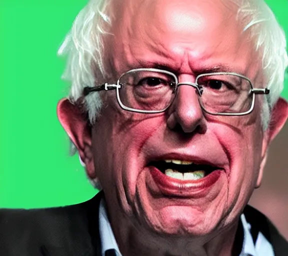 Image similar to bernie sanders face made of the jolly green giant, closeup detailed