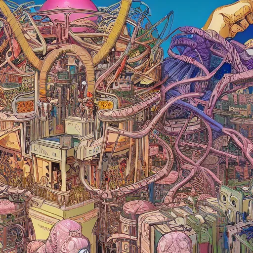 Prompt: hyper detailed comic illustration of a beautiful and alluring maze inside the head of a young mixed race explorer, cyberpunk headpiece, intricate details, vibrant, by Josan Gonzalez and Geof Darrow, highly detailed, 8k wallpaper