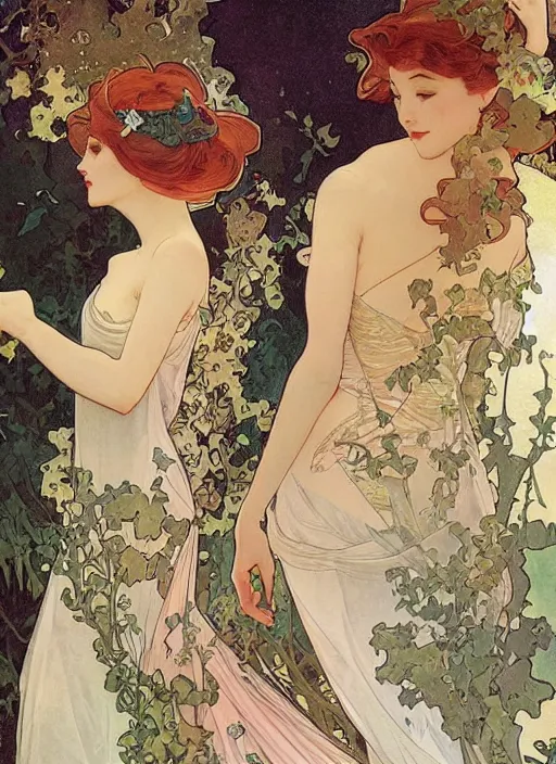 Image similar to dreamlike amidens in gowns smooth sharp focus illustration by rossdraws, alphonse mucha frank fanzzeta