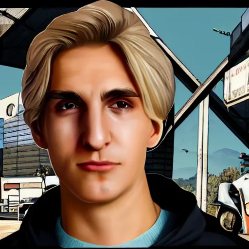Prompt: xqc as a GTA style character on a loading screen, 4k, high detail, high-resolution photograph, professional photography, ultra-detail