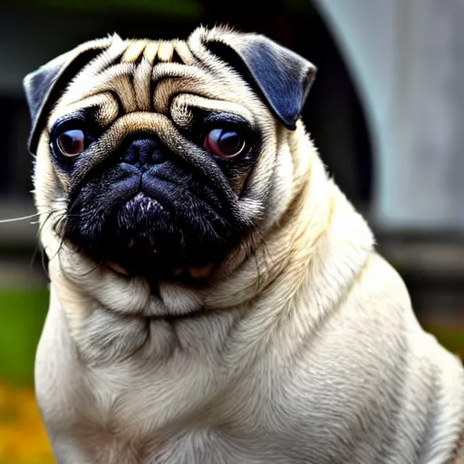 Image similar to the world's most ugliest pug, extreme amount of folds, mangled teeth