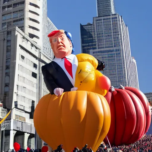 Prompt: big Donald Trump balloon at Macy's Thanksgiving Day parade, 4k