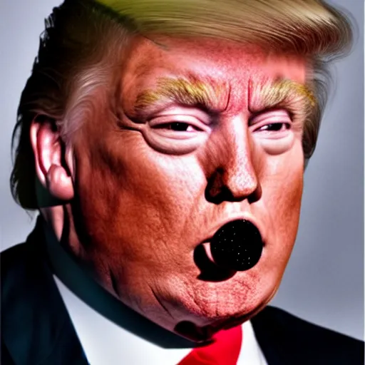Image similar to donald trump looking stupid with silver spray paint covering nose and mouth