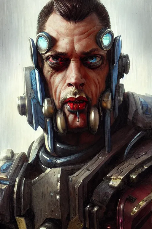 Image similar to character portrait cyberpunk warhammer 4 0 k steve buscemi, character design, painting by gaston bussiere, katsuya terada, frank frazetta, tom of finland, trending on artstation