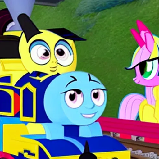 Image similar to thomas the tank engine in a my little pony episode