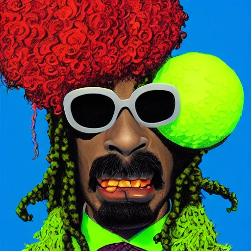 Image similar to snoop dogg tennis ball monster ,tennis ball, digital art, fantasy,chalk, magic, trending on artstation, ultra detailed, professional illustration by Basil Gogos