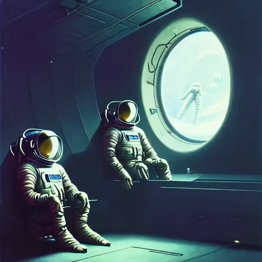 Prompt: detailed character concept art portrait of an astronaut floating in an empty chamber, artstation, award - winning realistic sci - fi concept art by zdzisław beksinski and greg rutkowski, jim burns, a realism masterpiece, james gilleard, bruegel, alphonse mucha, and yoshitaka amano