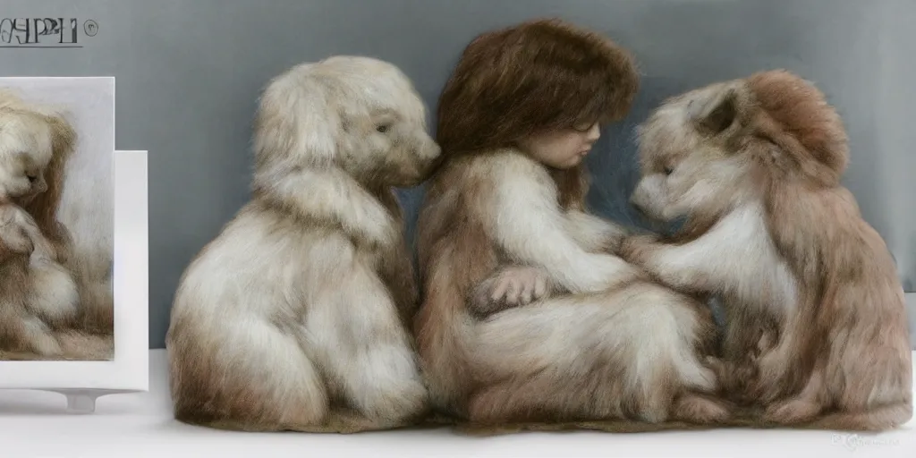 Image similar to 3 d precious moments plush animal, realistic fur, white chalk cliffs, master painter and art style of john william waterhouse and caspar david friedrich and philipp otto runge
