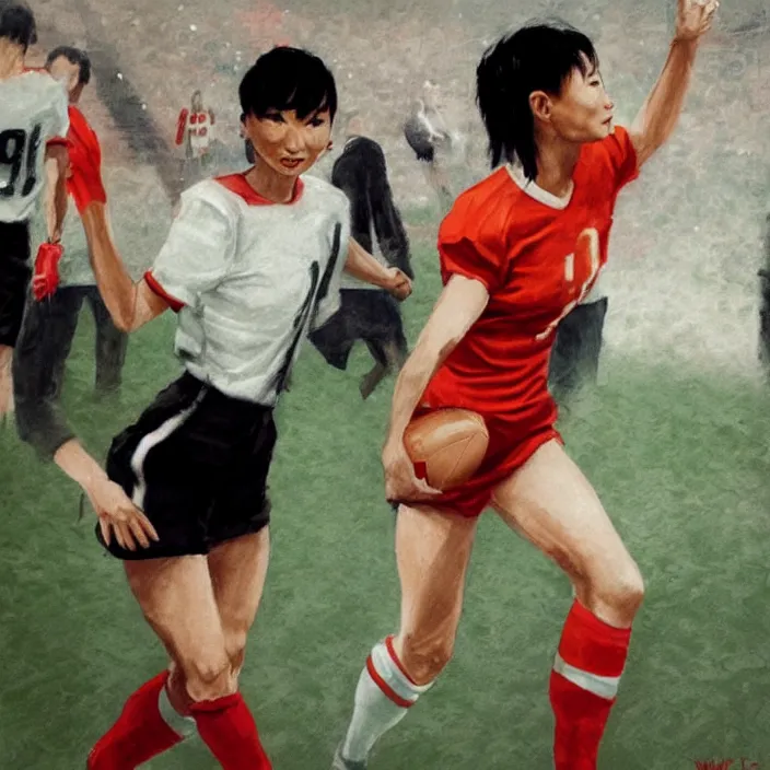 Image similar to maggie cheung as a football player, by wlop