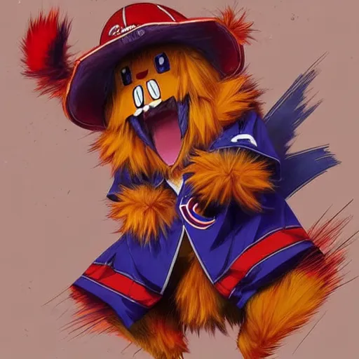 Image similar to suprised anime Portrait of Youppi the Habs Montreal Canadiens Mascot as a very sad and menacing pokemon, highly detailed anime, high evolution, 1993, legendary, smooth, sharp focus, dynamic lighting, intricate, trending on ArtStation, shiny Youppi as suprised pikachu, illustration pokemon, art by WLOP