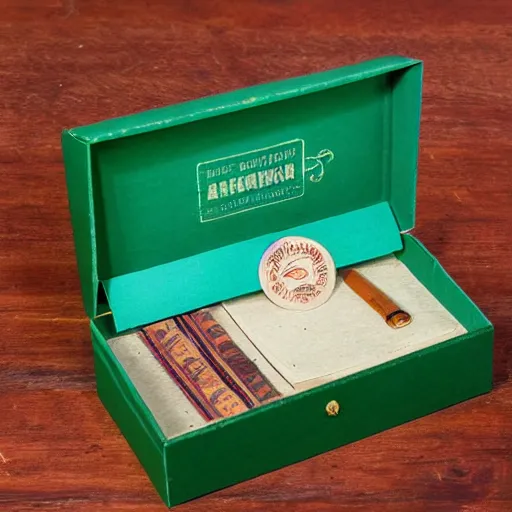 Image similar to vintage craft paper gift box for men, old school, wes anderson style