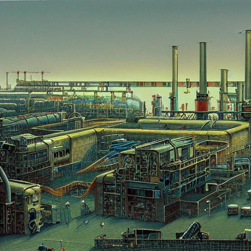 Image similar to a detailed painting of a factory, by peter elson