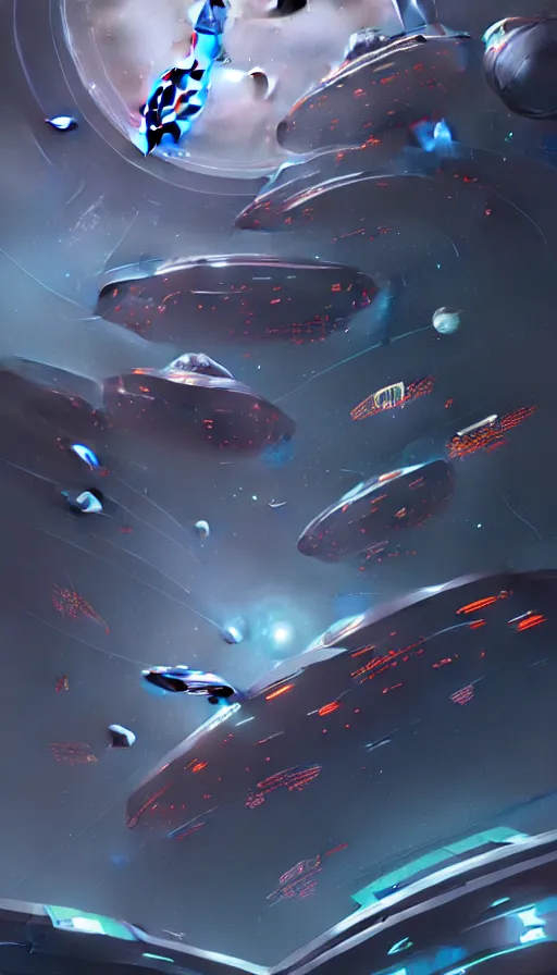 Image similar to Sci-fi illustration of a space armada by Pascal Blanché
