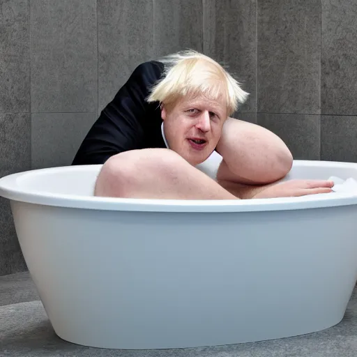 Image similar to boris johnson baving in a bathtub full of beans