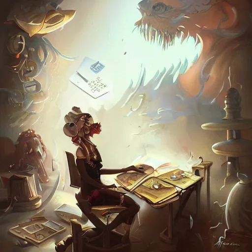 Prompt: fantasy paperwork by Peter Mohrbacher