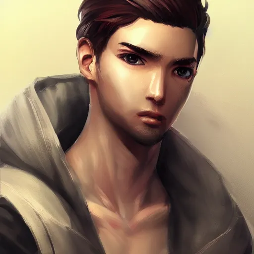 Image similar to detailed beautiful male character art of a protagonist, depth of field, on artists amino, artists reddit by sakimichan patreon, wlop, weibo high quality art on artstation