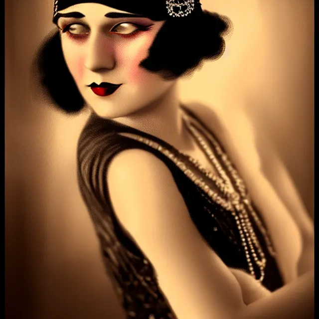 Image similar to 1 9 2 0 s woman in a flapper photo portrait, atmospheric lighting, painted, intricate, ultra detailed, well composed, best on artstation, cgsociety, epic, stunning, gorgeous, intricate detail, wow, masterpiece