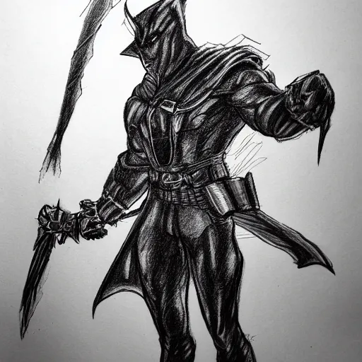 Image similar to a highly detailed sketch drawing of a man wearing a epic shadow hero costume