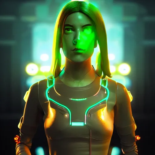 Image similar to female cyberpunk android warrior in the style of beeple, neon lights, photorealistic, hyperrealism, futuristic, 8 k resolution, trending on artstation, cg society, award winning