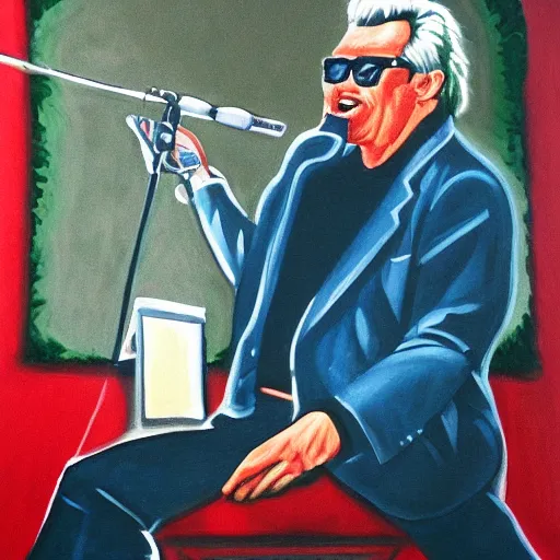 Image similar to painting of harry caray singing in press box in the style of michelangelo