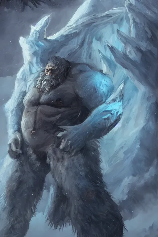 Image similar to north mythology concept art portrait painting of ice gigant ymir the ancestor of all giants by james gurney, trending on artstation, detailed