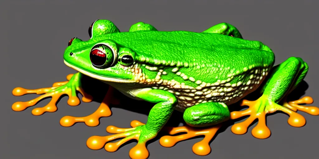 Image similar to A mixture of a fungus and a frog, photorealistic 3D artwork