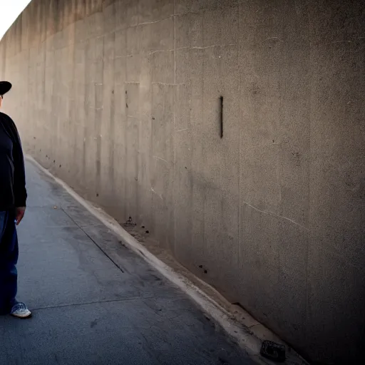 Image similar to Mike Myers (Actor/Comedian) gazing at the US-Mexican Wall, XF IQ4, f/1.4, ISO 200, 1/160s, 8K, RAW, unedited, symmetrical balance, in-frame