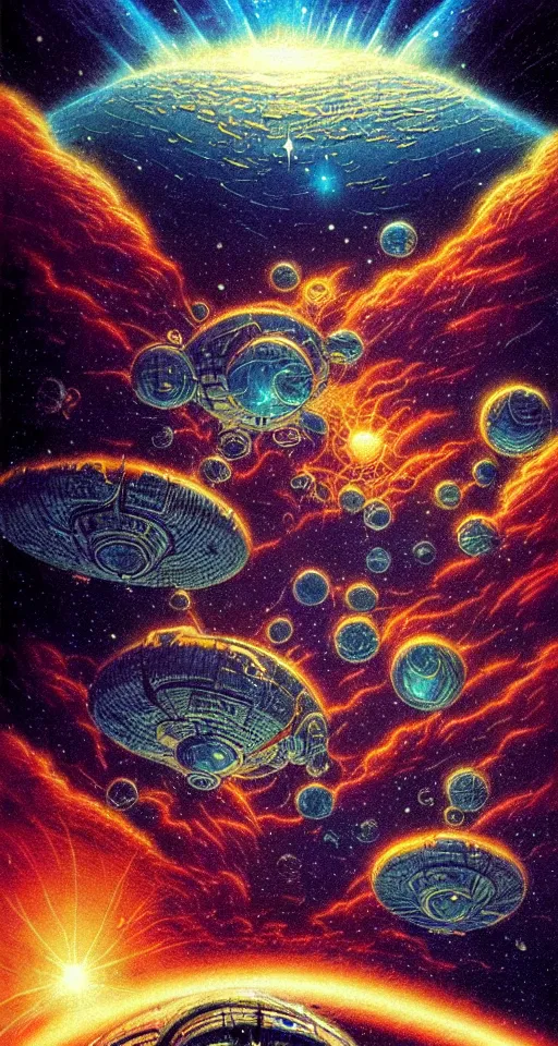 Image similar to a cosmic storm in space, close up, concept art, intricate details, highly detailed, vintage sci - fi poster, in the style of chris foss, rodger dean, moebius, michael whelan, and gustave dore