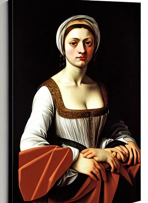 Prompt: portrait of young woman in renaissance dress and renaissance headdress, art by caravaggio