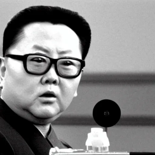 Prompt: A movie still of Kim Jong Il in Back to the Future