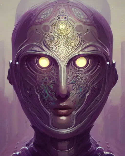 Prompt: professional ominous concept art portrait of a robot character with a flat metallic mandala face by artgerm and greg rutkowski. an intricate, elegant, highly detailed digital painting, concept art, smooth, sharp focus, illustration, in the style of simon stalenhag, wayne barlowe, and igor kieryluk.