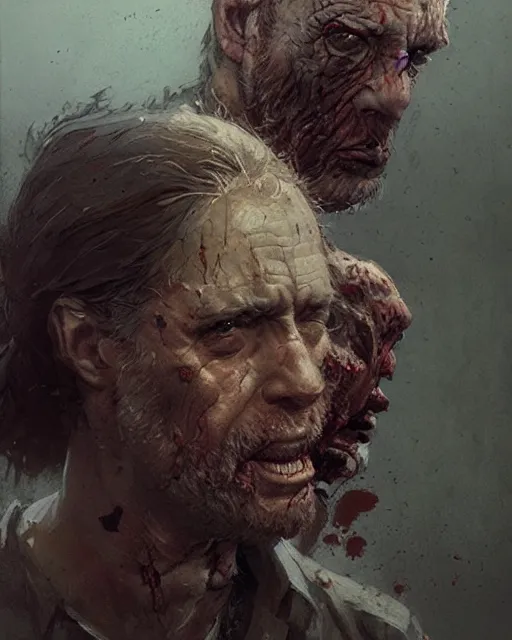 Image similar to hyper realistic photo portrait walking dead cinematic, greg rutkowski, james gurney, mignola, craig mullins, brom