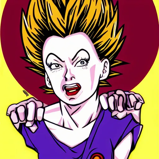 Image similar to portrait of lucille ball in the style of dragon ball z, super saiyain