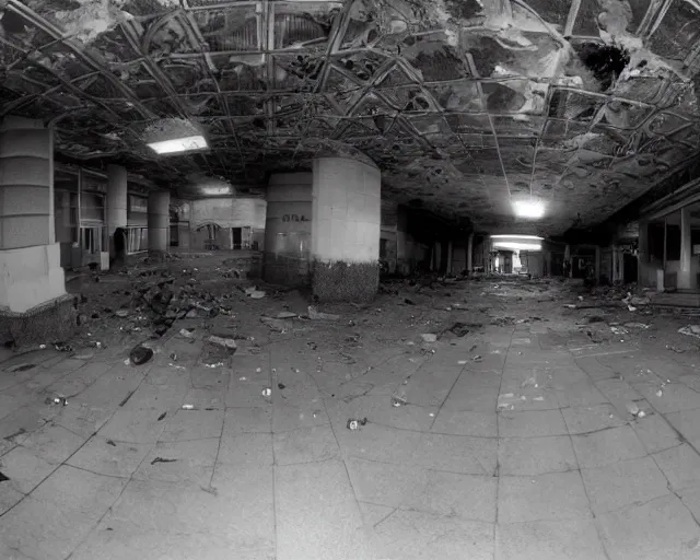 Prompt: camera footage of a Hundreds of Rabid Zerg in an abandoned shopping mall, high exposure, dark, monochrome, camera, grainy, CCTV, security camera footage, timestamp, zoomed in, fish-eye lens, Nightmare Fuel, Evil, Zerg, Brood Spreading, Hive, horrifying, lunging at camera :4