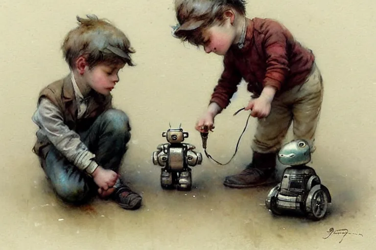 Image similar to ( ( ( ( ( 1 9 5 0 s boy and his small pet robot. muted colors. ) ) ) ) ) by jean - baptiste monge!!!!!!!!!!!!!!!!!!!!!!!!!!!