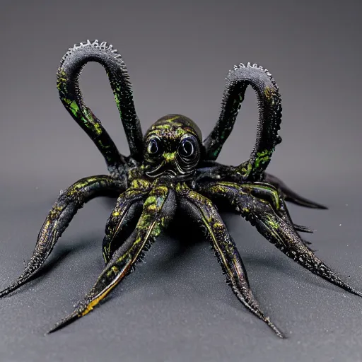 Image similar to a dark creature looking like a mix of a spider and an octopus. covered in oil and slime, with toxic dark fumes. ultra - realistic, 4 0 mm, detailed.