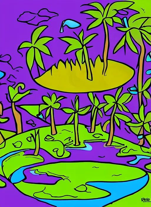 Image similar to purple island made from paint cartoon app background artwork, digital art, award winning