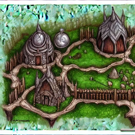 Prompt: elven town in forest, d & d, concept art