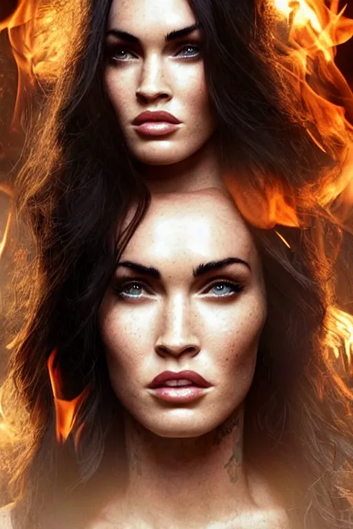 Image similar to Majestic and regal portrait of Megan fox made of smoke and fire!!, intricate, epic, elegant, menacing, fantasy, highly detailed, digital painting, hard focus, beautiful volumetric lighting, epic light, ultra detailed, souls, smoke, by Leesha Hannigan, Ross Tran, Thierry Doizon, Kai Carpenter, Ignacio Fernández Ríos