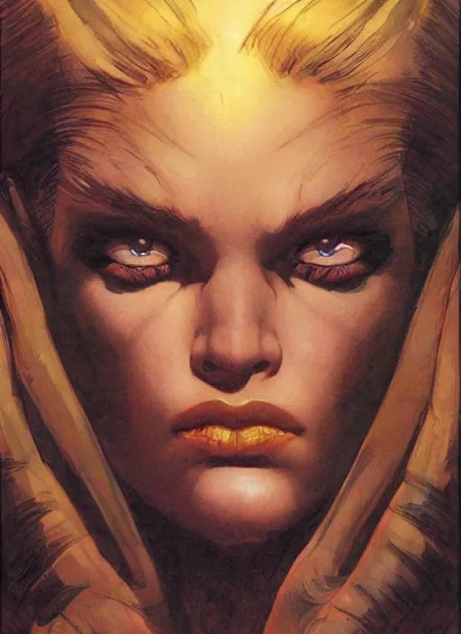 Image similar to face portrait, female from x men, by greg staples, frank frazetta, dorian cleavenger, sharp focus, intricate, summer day, sunlight, soft lighting, detailed