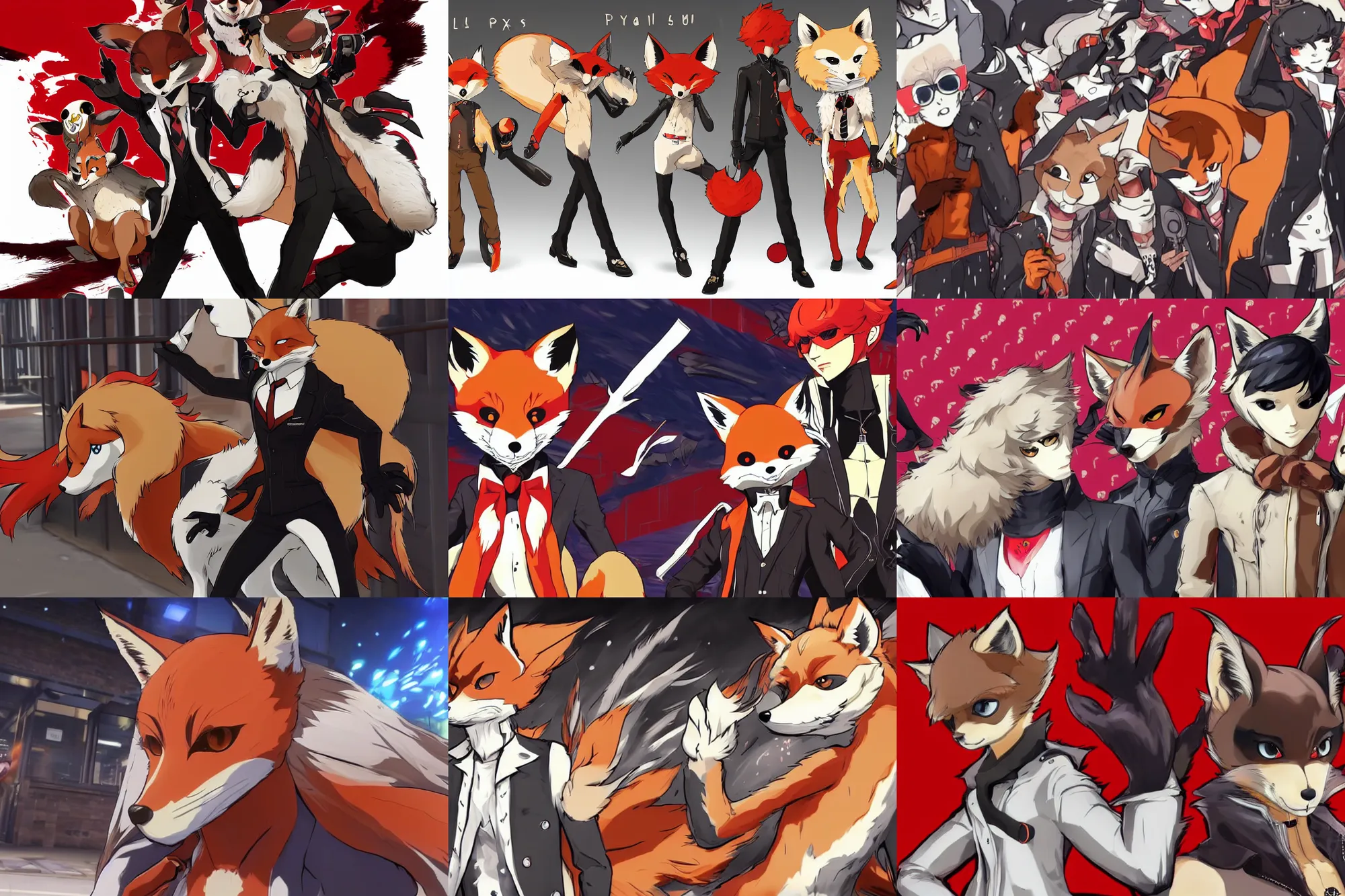 Image similar to a furry tan male fox on a persona 5 : royal ( by atlus ) video game splash screen, a furry male sandy sand - colored beige tan fur fox fursona ( has light brown hair ), persona 5 phantom thief style