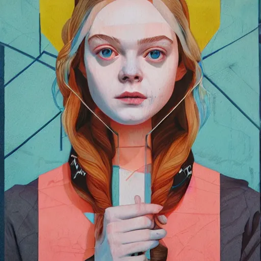 Prompt: Elle Fanning in True Detective picture by Sachin Teng, asymmetrical, dark vibes, Realistic Painting , Organic painting, Matte Painting, geometric shapes, hard edges, graffiti, street art:2 by Sachin Teng:4