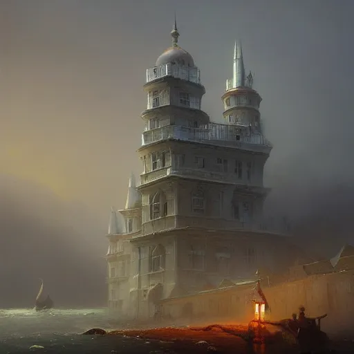 Image similar to a beautiful painting of a dark souls buildings by ivan aivazovsky and rhads and greg rutkowski and james gurney, in style of digital art. hyper detailed, sharp focus, soft light. octane render. ray tracing. trending on artstation