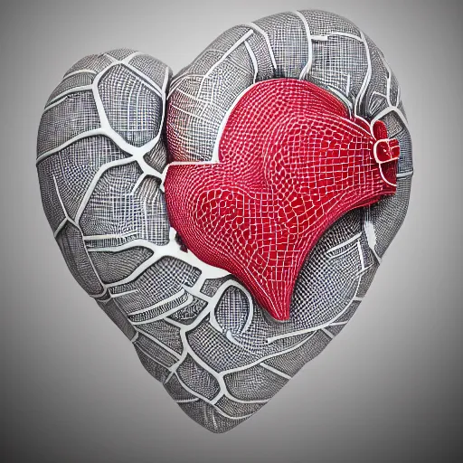 Image similar to a painting of a 3D heart, anatomically realistic heart, the background is white, in the style of Philip Sun on ArtStation and Parag Lavande on ArtStation, 4k,